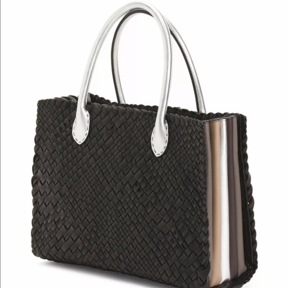 NWT! 🇮🇹 Made in Italy Falor Black Woven Hand Bag/Tote